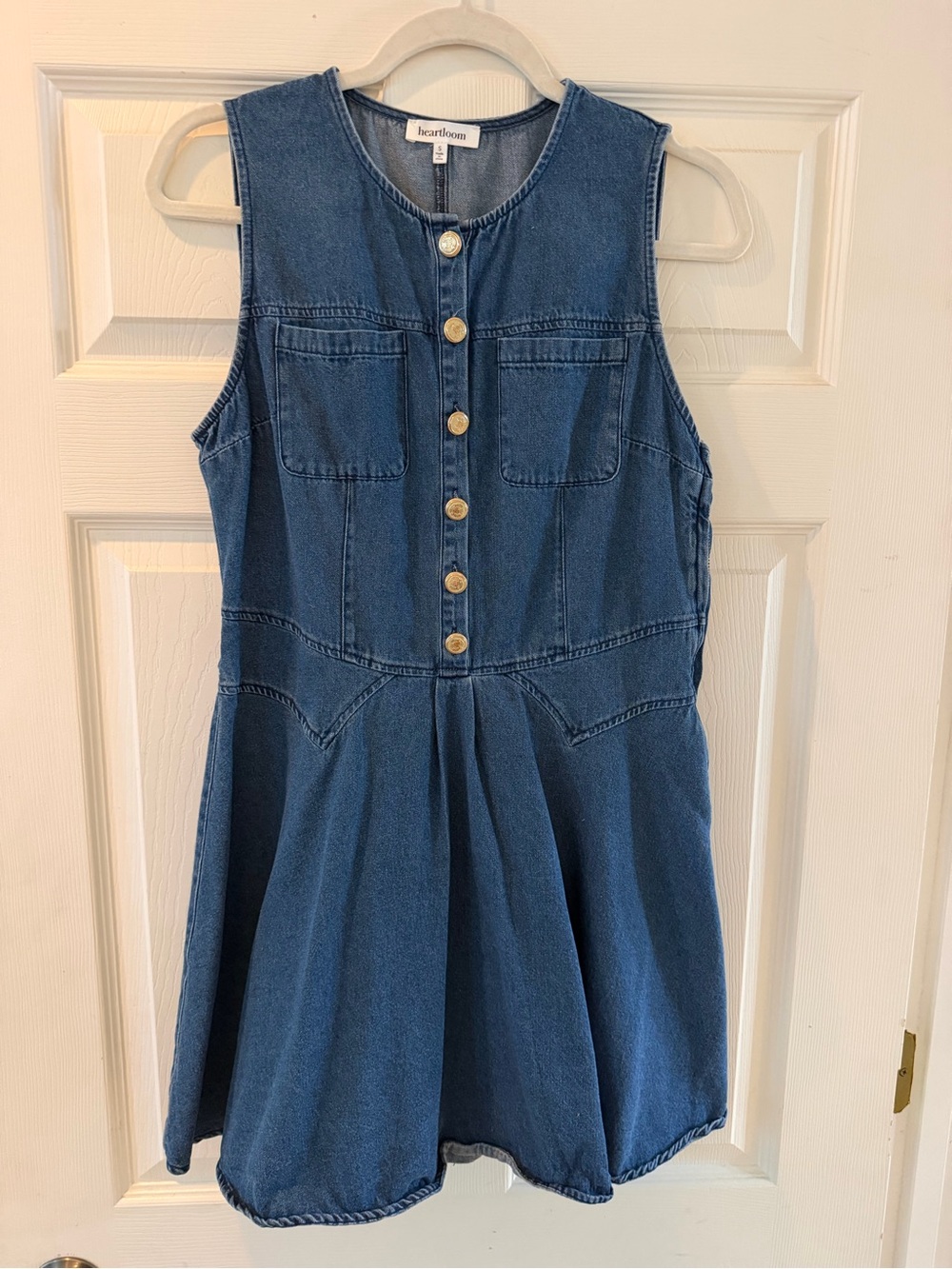 Heartloom Blue Denim Button-Front Sleeveless Dress with Gold Buttons